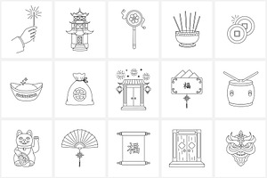 Chinese New Year Line Icon Set