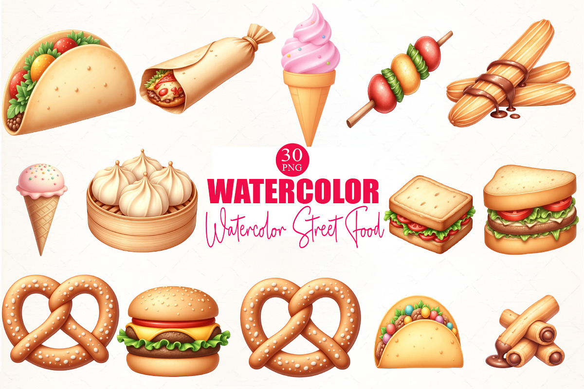 Watercolor Street Food Clipart, an Illustration by CrexoraLab (Photo 5 of 5)