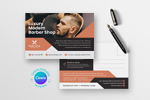 Barbershop Postcard Canva Template