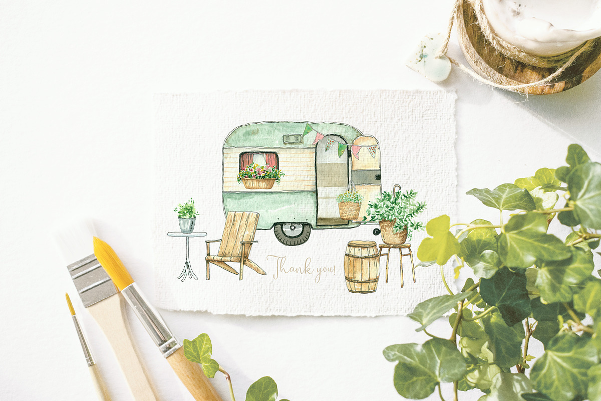 Vanlife. Watercolor illustrations., a Transportation Illustration by iri-illustration (Photo 9 of 9)