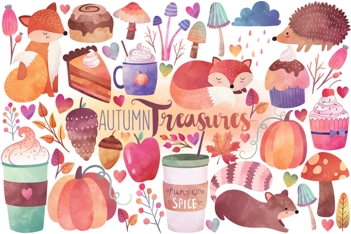 Watercolor Autumn Clipart Bundle, an Animal Illustration by Kenna Sato Designs