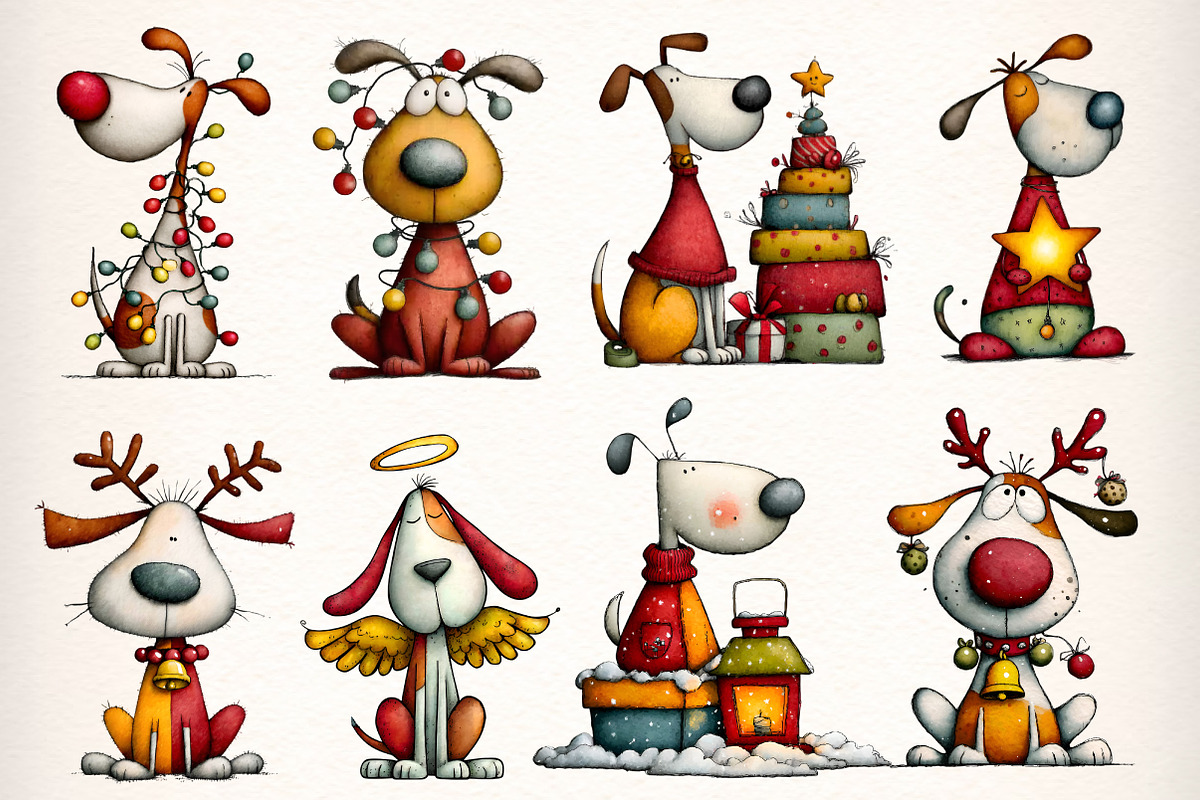 Quirky Christmas Dog Clipart Bundle, an Illustration by Dream Creation (Photo 4 of 7)