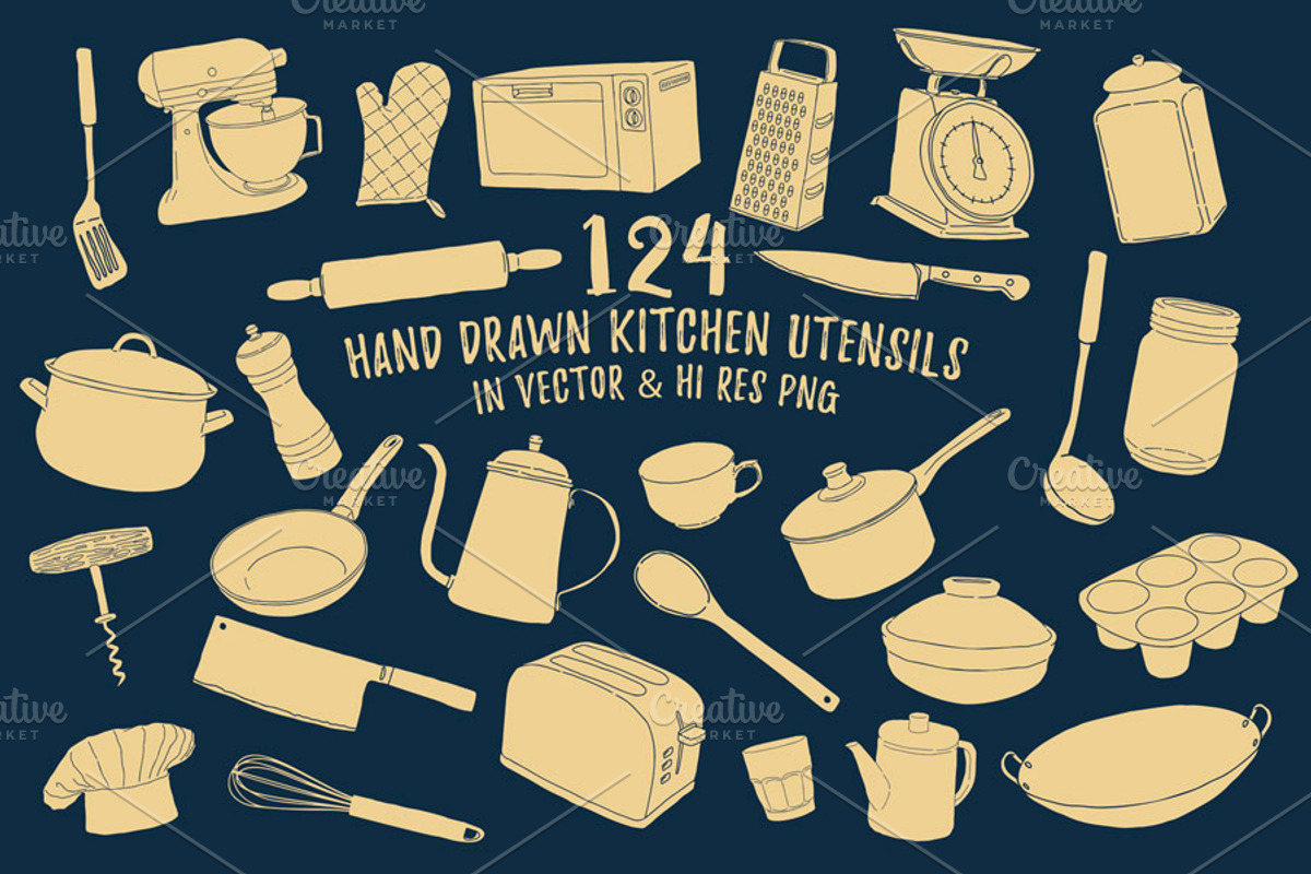 Hand Drawn Cooking & Kitchen Utensil, an Illustration by Seaquint