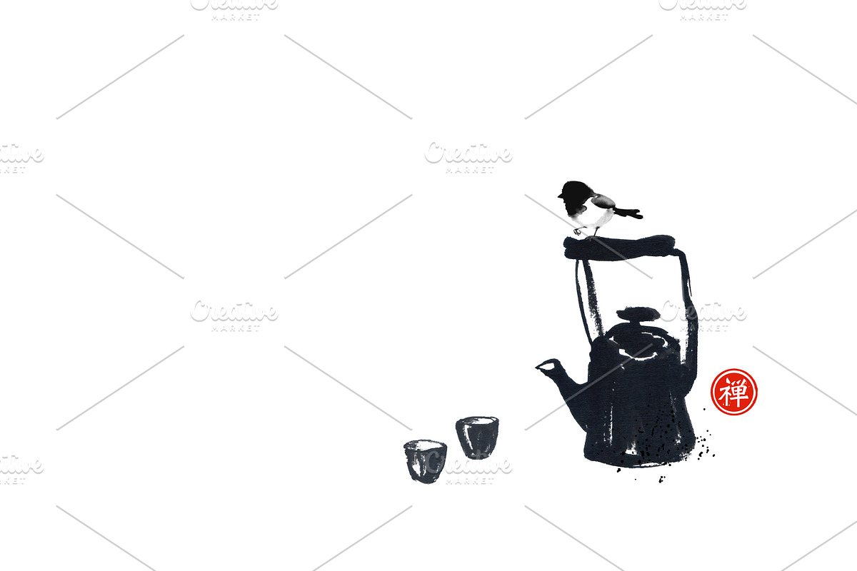 Sumi-e ink painting. Tea ceremony., a Food Illustration by Elina_Li (Photo 3 of 17)