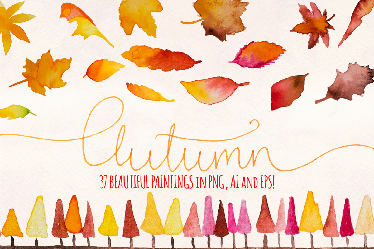 Autumn Leaves 37 Watercolor Elements, a Seasonal Illustration by Violet LeBeaux (Photo 1 of 3)