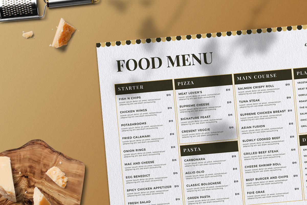 Modern Food Menu, a Print Template by The Savory Directors