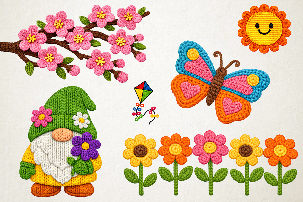 Hello Spring Faux Crochet PNG Bundle, an Illustration by RobertsArt (Photo 3 of 6)