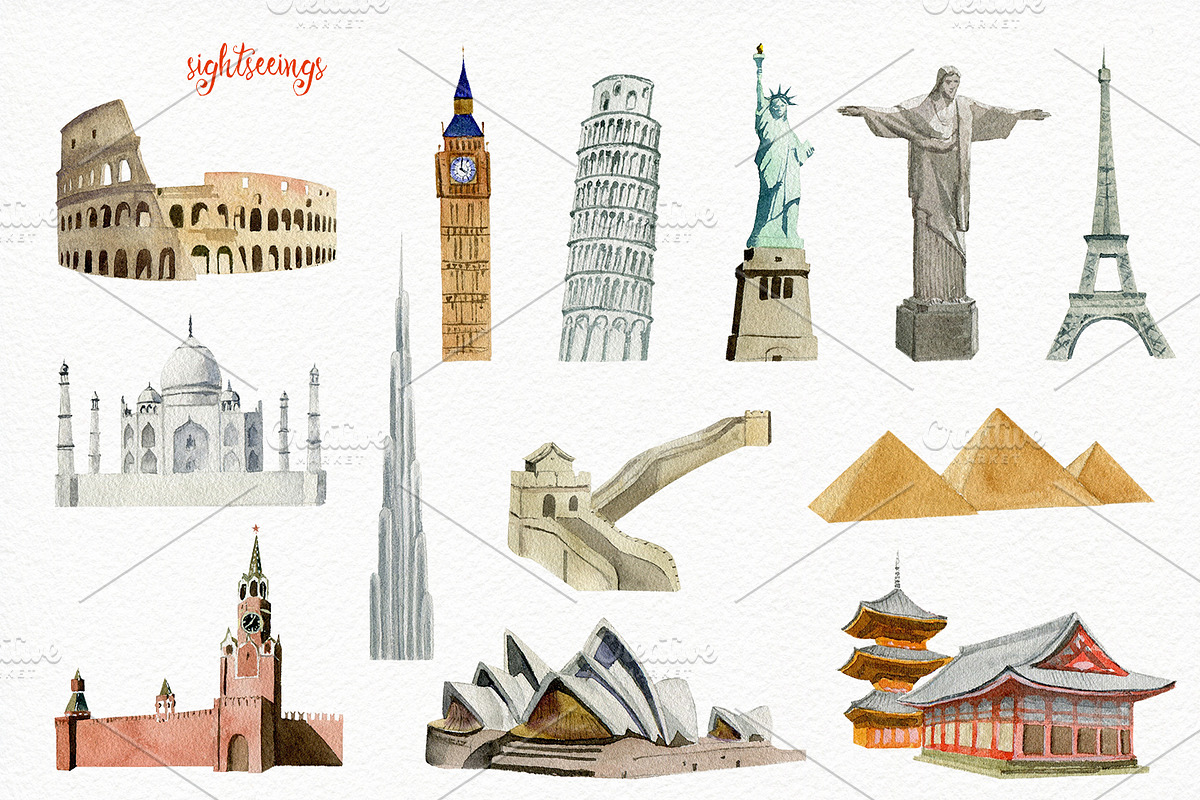 Wanderlust watercolor design toolkit, a Transportation Illustration by Elegantia (Photo 3 of 6)