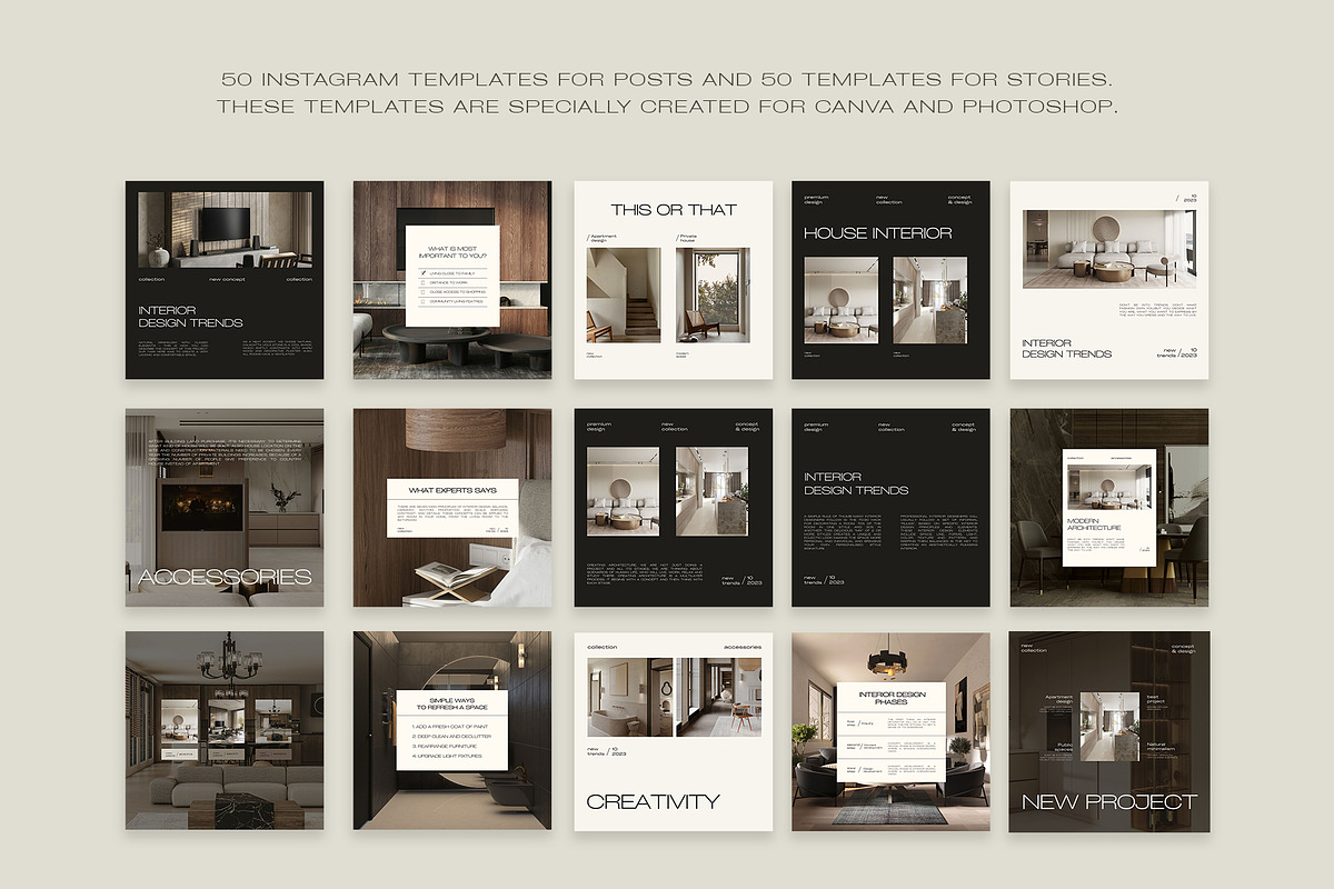 200 Interior Design Instagram Bundle Canva and Photoshop