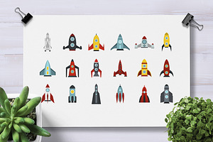 Rocket Icons Set, Flat Style