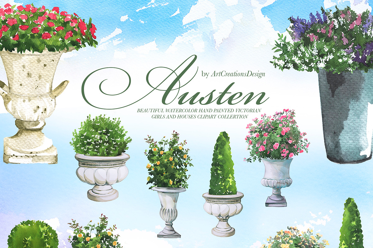 Watercolor Austen Clipart Set, a Person Illustration by ArtCreationsDesign (Photo 3 of 22)