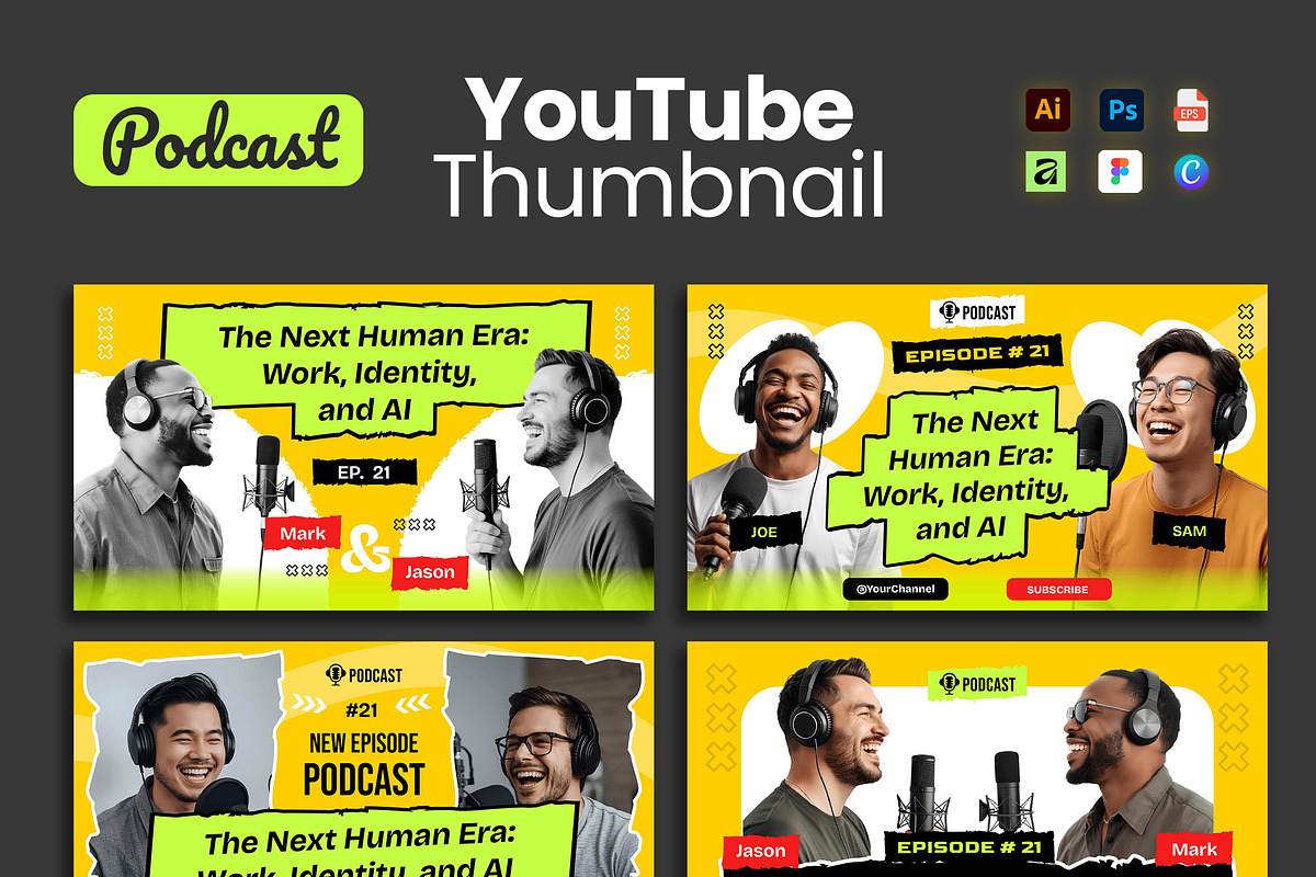 Podcast Youtube Thumbnail Template, a Social Media Template by Jiwstudio (Photo 1 of 6)