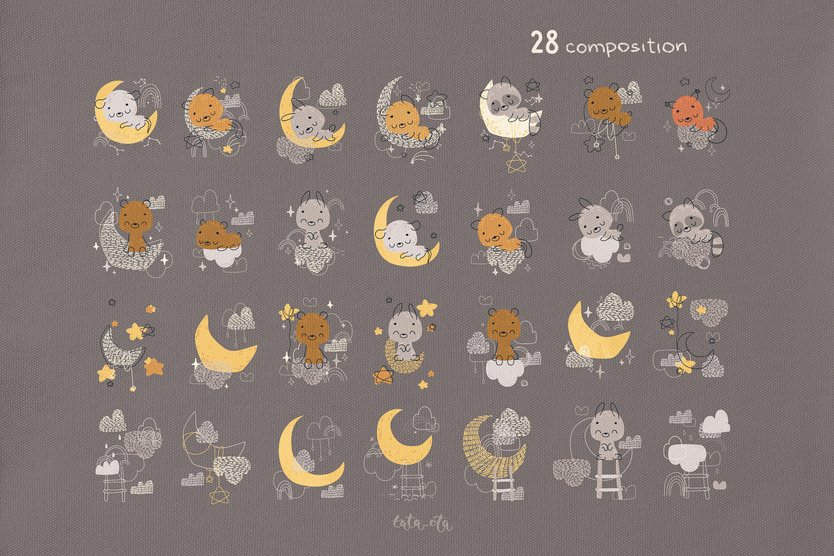 Sleeping baby animals. clipart, an Animal Illustration by tata_ota (Photo 3 of 11)