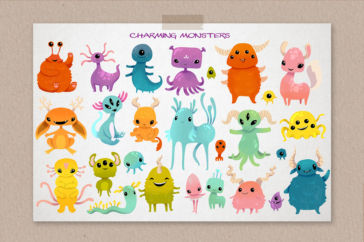 Charming Monsters Clipart & Patterns, an Illustration by LukaJreym (Photo 3 of 11)