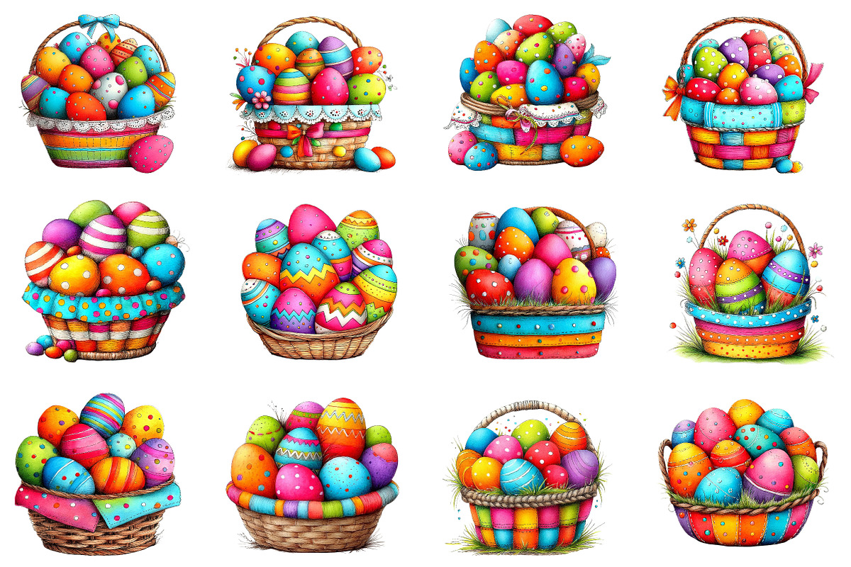 Whimsical Easter Eggs Basket Clipart, an Illustration by Designworld (Photo 4 of 5)