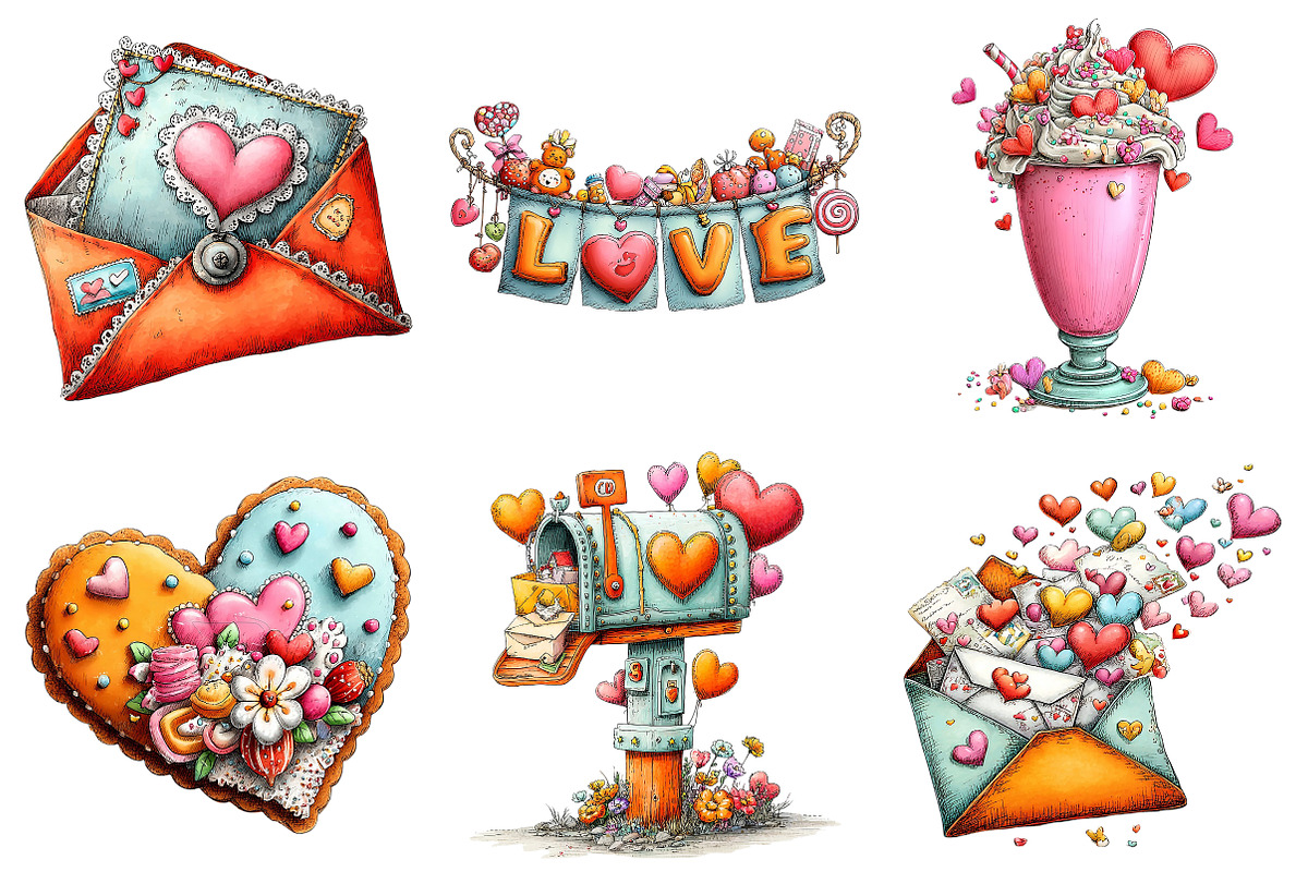Whimsical Valentines Day Clipart, an Illustration by Craft Nest (Photo 5 of 9)