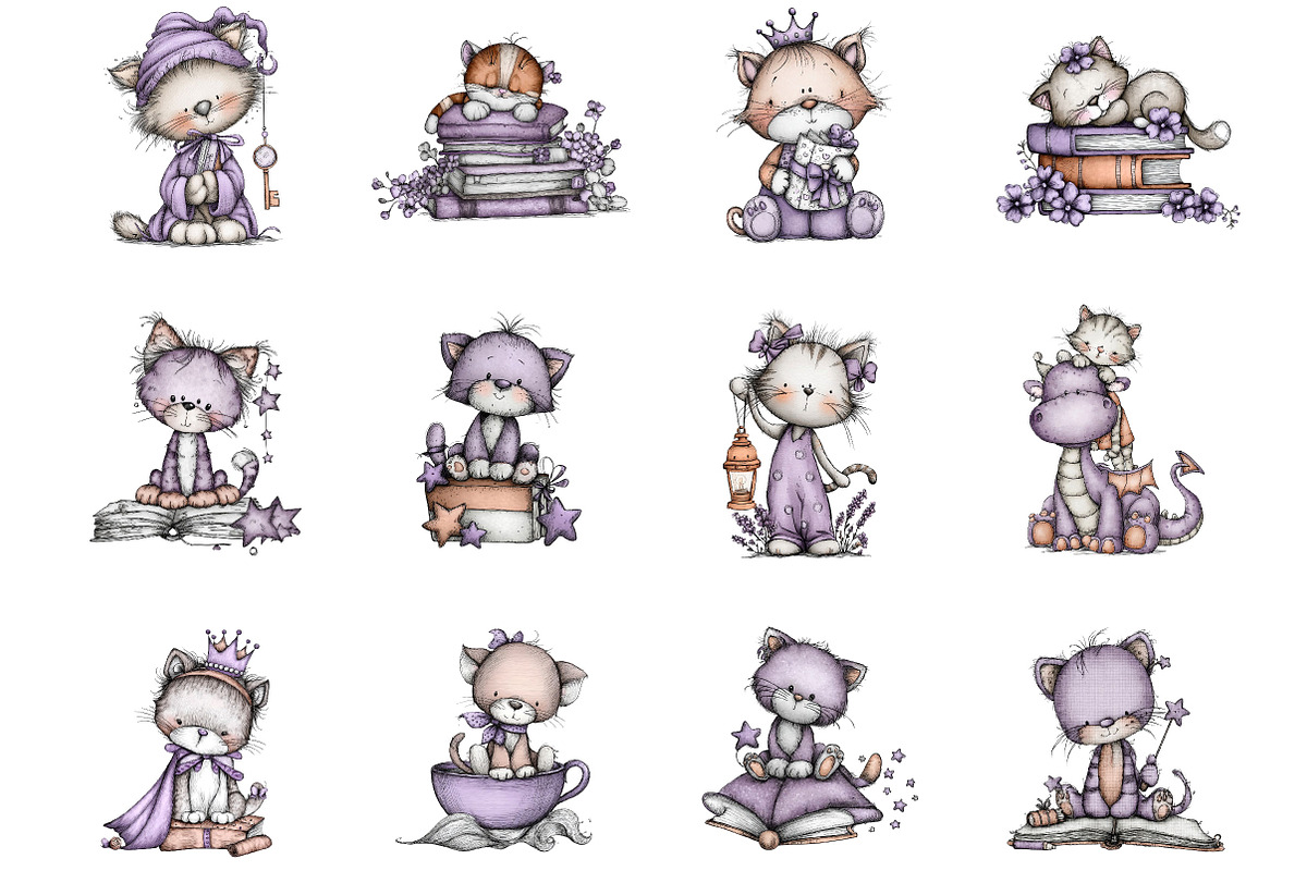 Cute Kitten StoryBook Clipart Design, a Seasonal Illustration by Designking (Photo 2 of 5)