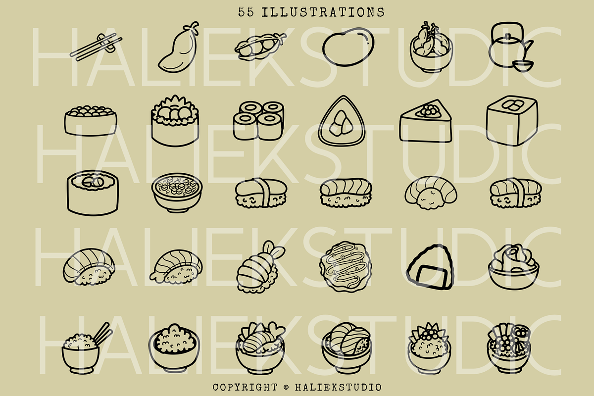 55 Sushi Doodles SVG Illustrations, a Food Illustration by HalieKStudio (Photo 2 of 9)