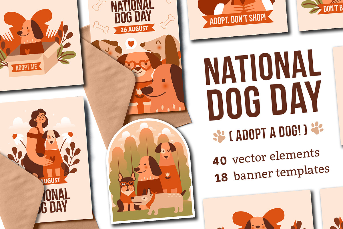 National Dog Day. Adopt a dog!, an Animal Illustration by Renberrry.Store (Photo 1 of 12)