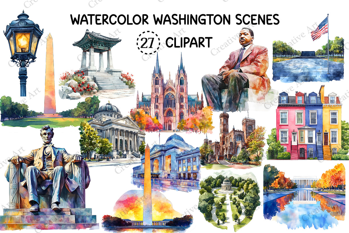 Watercolor Washington Scenes Clipart, an Illustration by Creative Art (Photo 1 of 9)