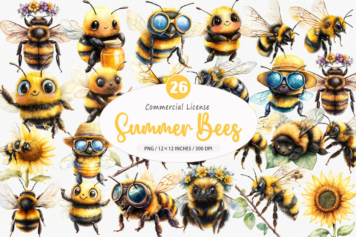 Summer Little Bees PNG, an Illustration by SinaCreation (Photo 1 of 5)