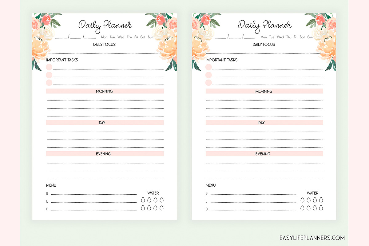 Daily Planner A5 Inserts, a Stationery Template by EasyLifePlanners (Photo 3 of 4)