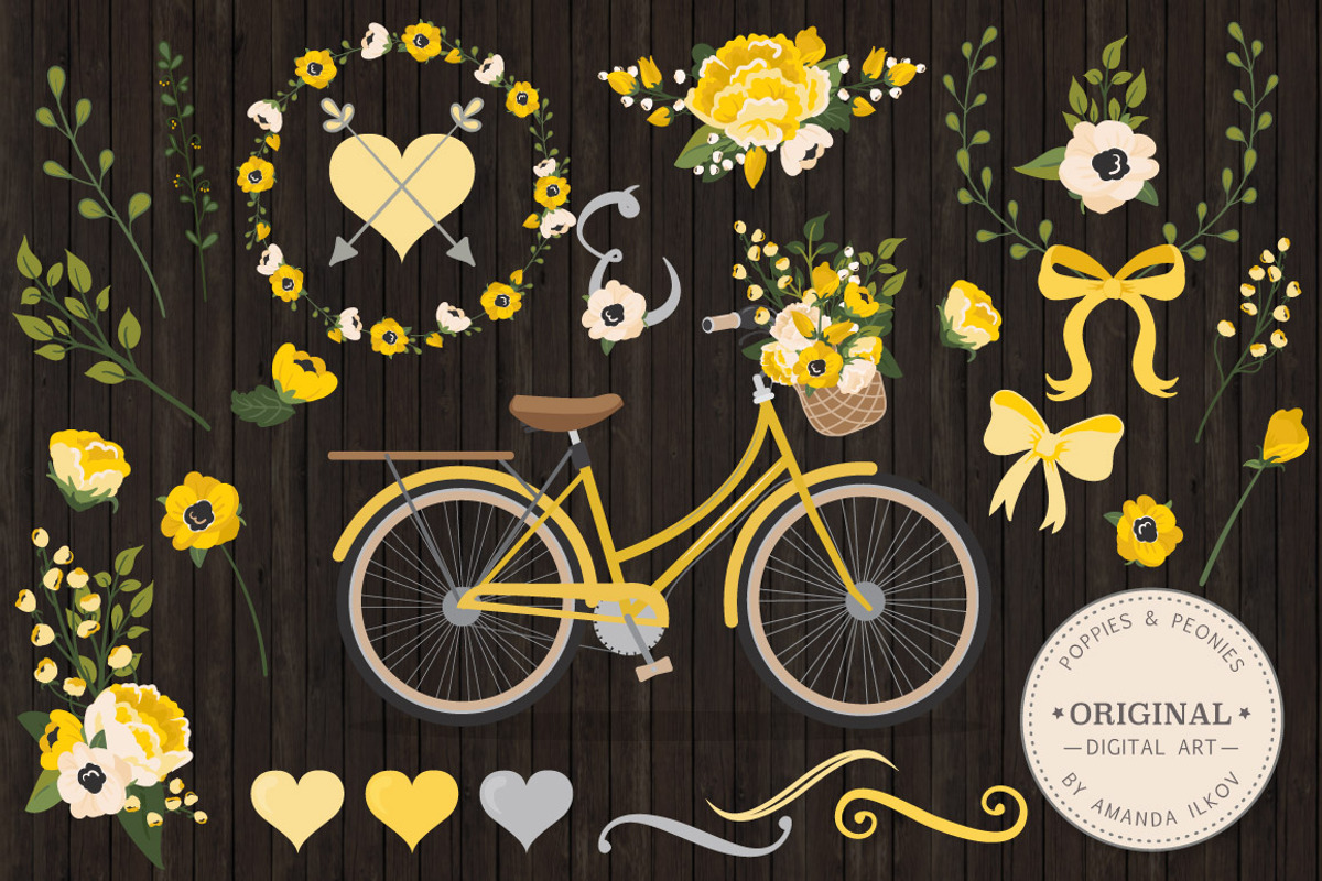 Yellow Romantic Bicycle & Flowers, an Illustration by Amanda Ilkov (Photo 2 of 5)
