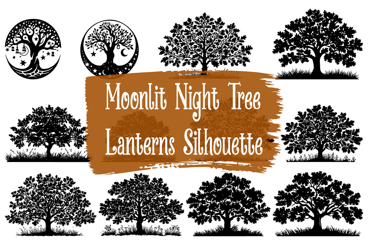 Dream Tree Night Lantern Silhouettes, an Illustration by jahid234