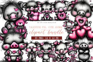 Valentine Pig, Cute Animal Clipart, an Illustration by DreamArtGraphic