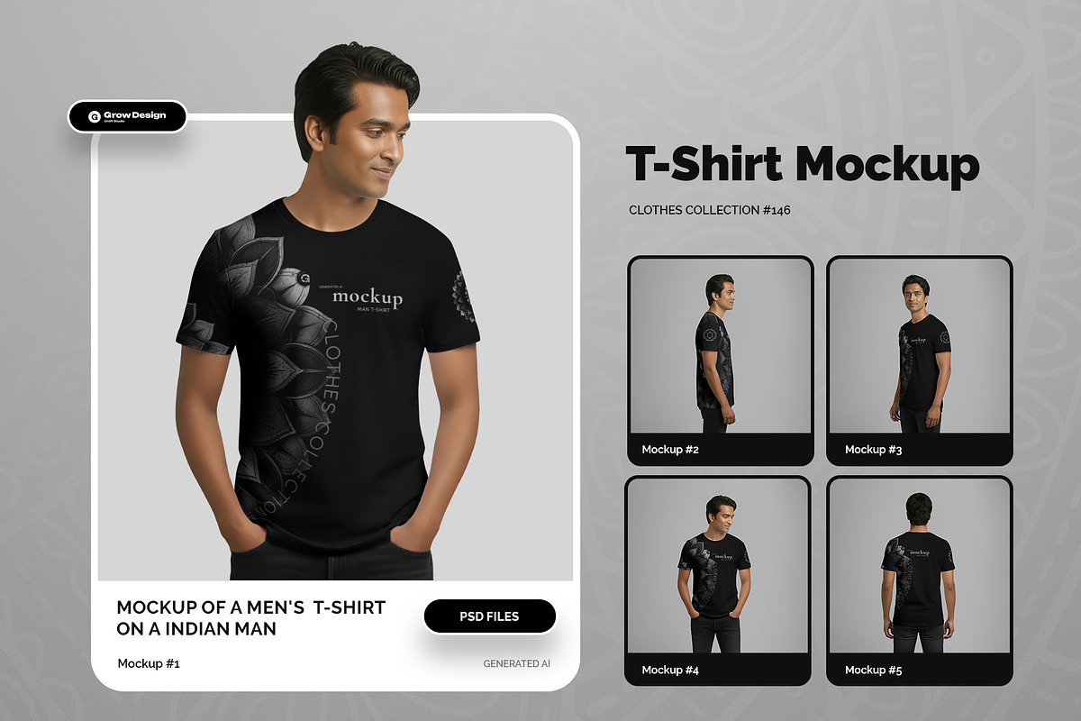 5 T-Shirt Mockups on Indian Man, a Shirt Mockup by Grow Design Craft Studio (Photo 1 of 7)