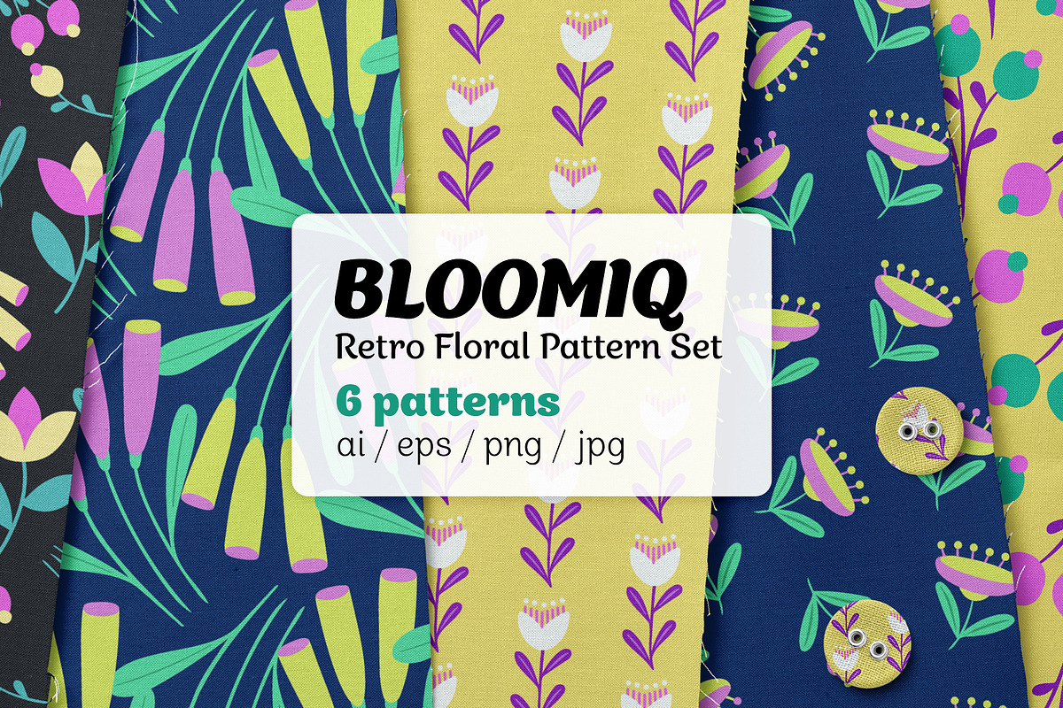 Bright Retro Floral Pattern Set, a Pattern Graphic by Asya Melkonyan Patterns (Photo 1 of 16)