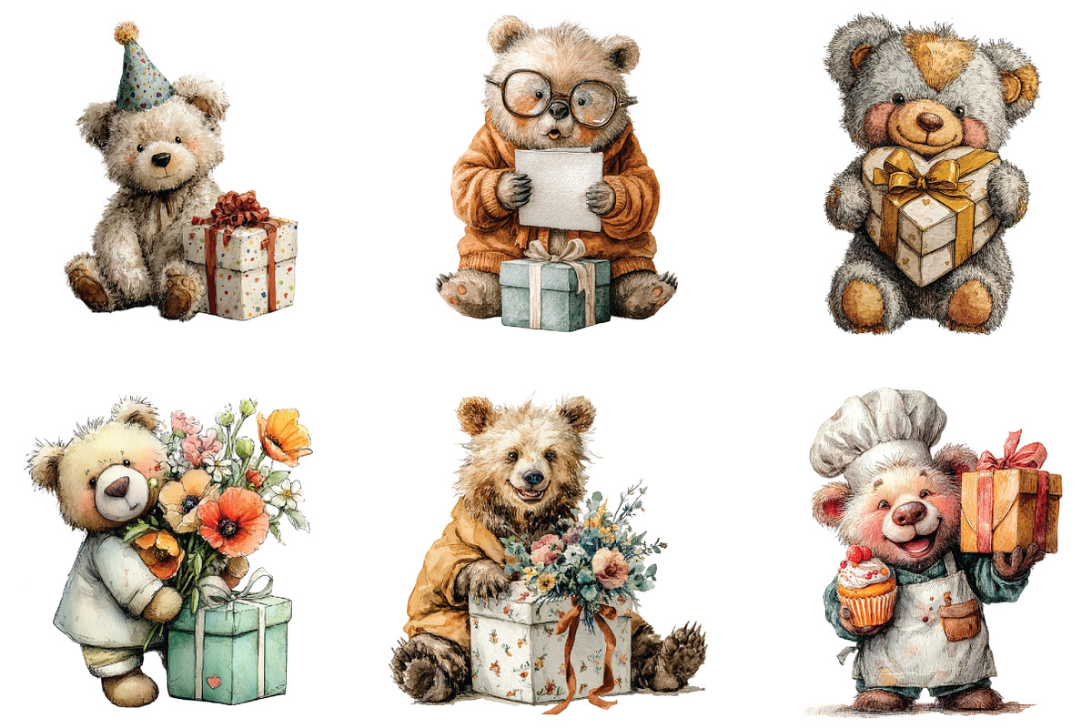 Cute Teddy Bear Pink Gift Box Clipar, an Illustration by CraftArtStudio (Photo 3 of 6)