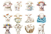 Watercolor Lambs Clipart PNG, an Illustration by SinaCreation (Thumbnail 2 of 5)