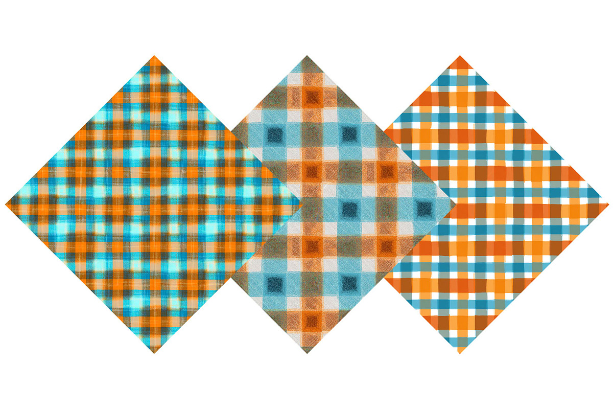 Orange and Aqua Blue Plaid Patterns, a Texture Illustration by DreamPrint404 (Photo 2 of 4)