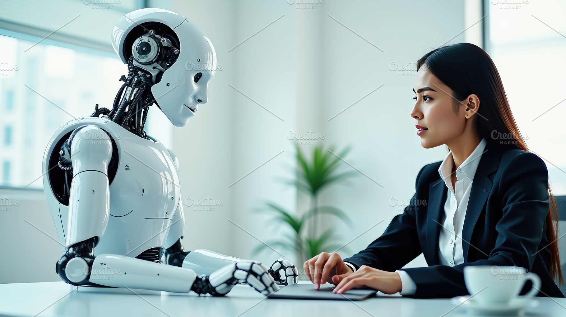 Businesswoman Conversing with a Huma, a Business Photo by Perpis