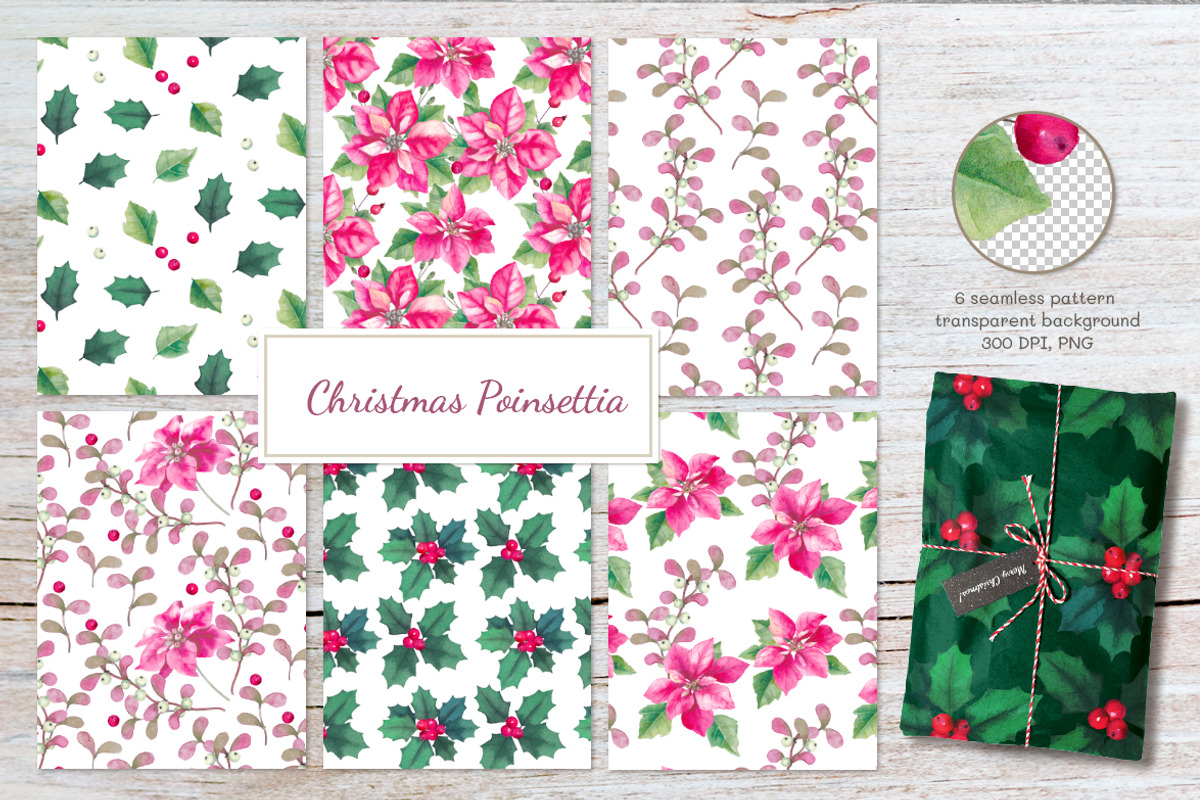 40% OFF. Christmas poinsettia SET, a Decorative Illustration by oKOLOstyle (Photo 4 of 7)