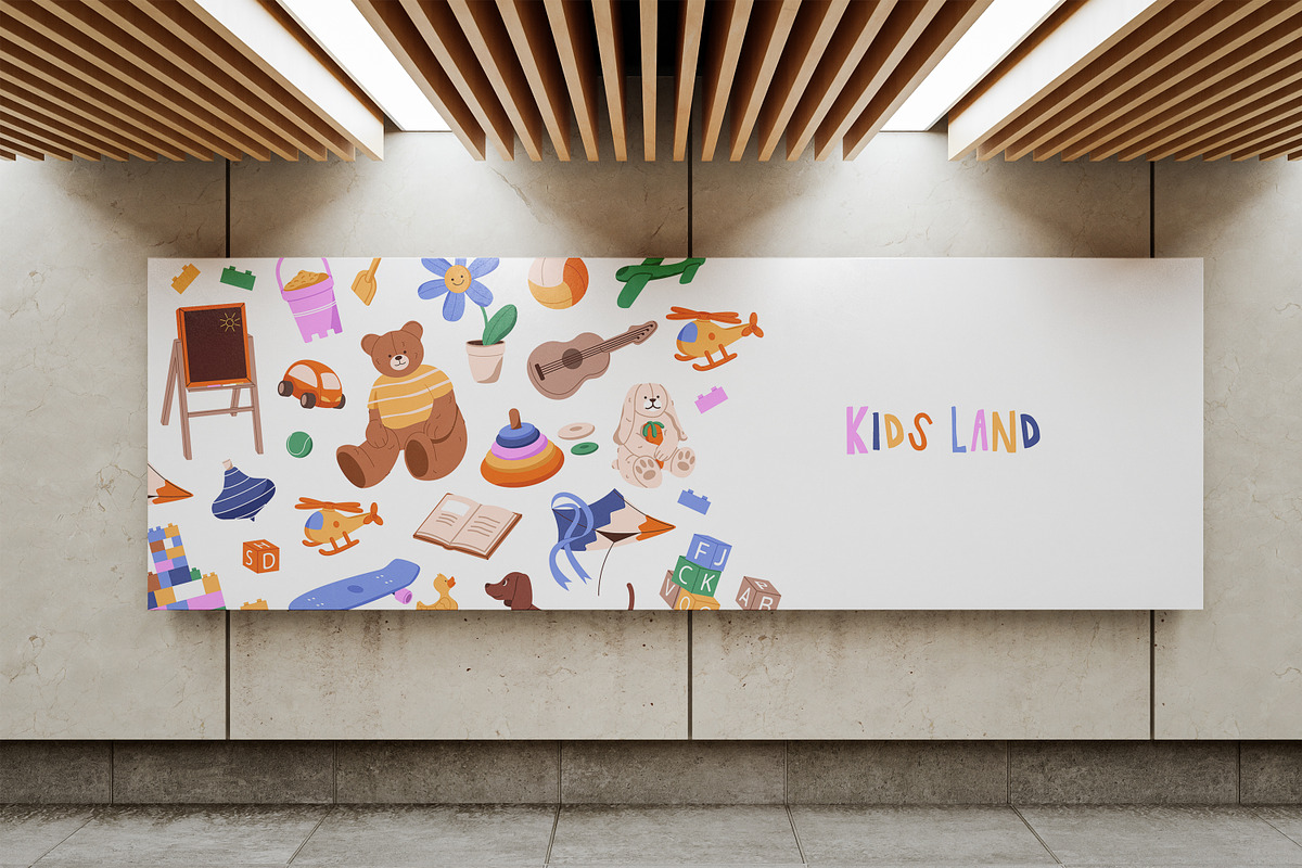 Cute kids toys set + backgrounds, an Object Illustration by PaperTrident (Photo 12 of 12)