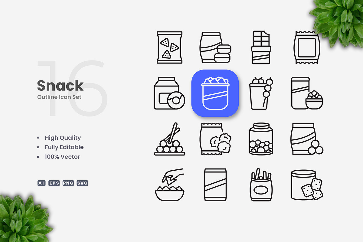 Snack Outline Icons, an Outline Icon by Upnowgraphic