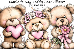 Mother’s Day Teddy Bear Clipart, an Illustration by DreamPrint404