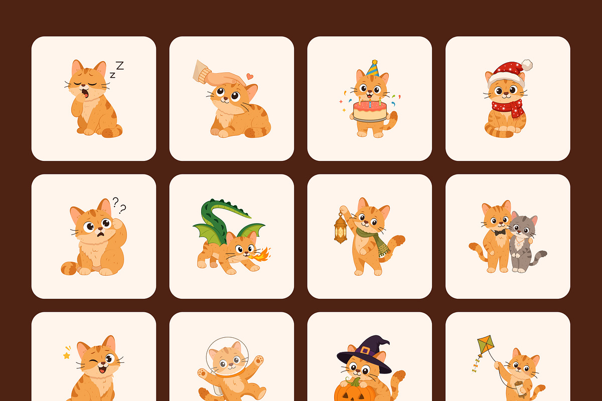 100 Cat Flat Vector Icons, an Emoji Icon by Creative Stall (Photo 11 of 11)