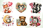 Valentine Woodland Animal Clipart, an Illustration by CreationArt (Thumbnail 3 of 5)