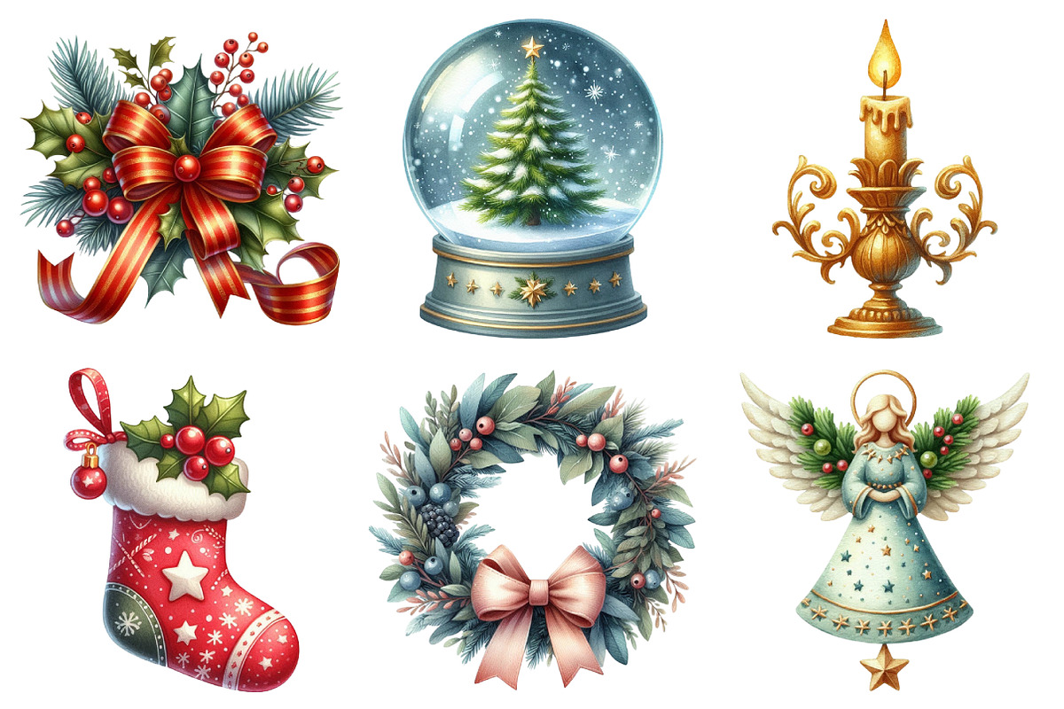 Watercolor Christmas Decor Clipart, an Illustration by Daily.Designs (Photo 2 of 5)