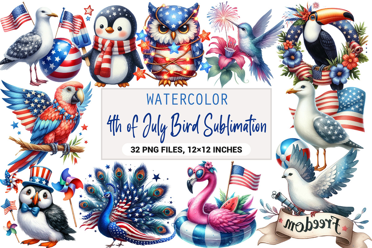 4th of July Bird Sublimation Clipart, an Illustration by DreamArtGraphic (Photo 1 of 4)
