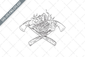 Fireman Skull Crossed Axe Tattoo SVG