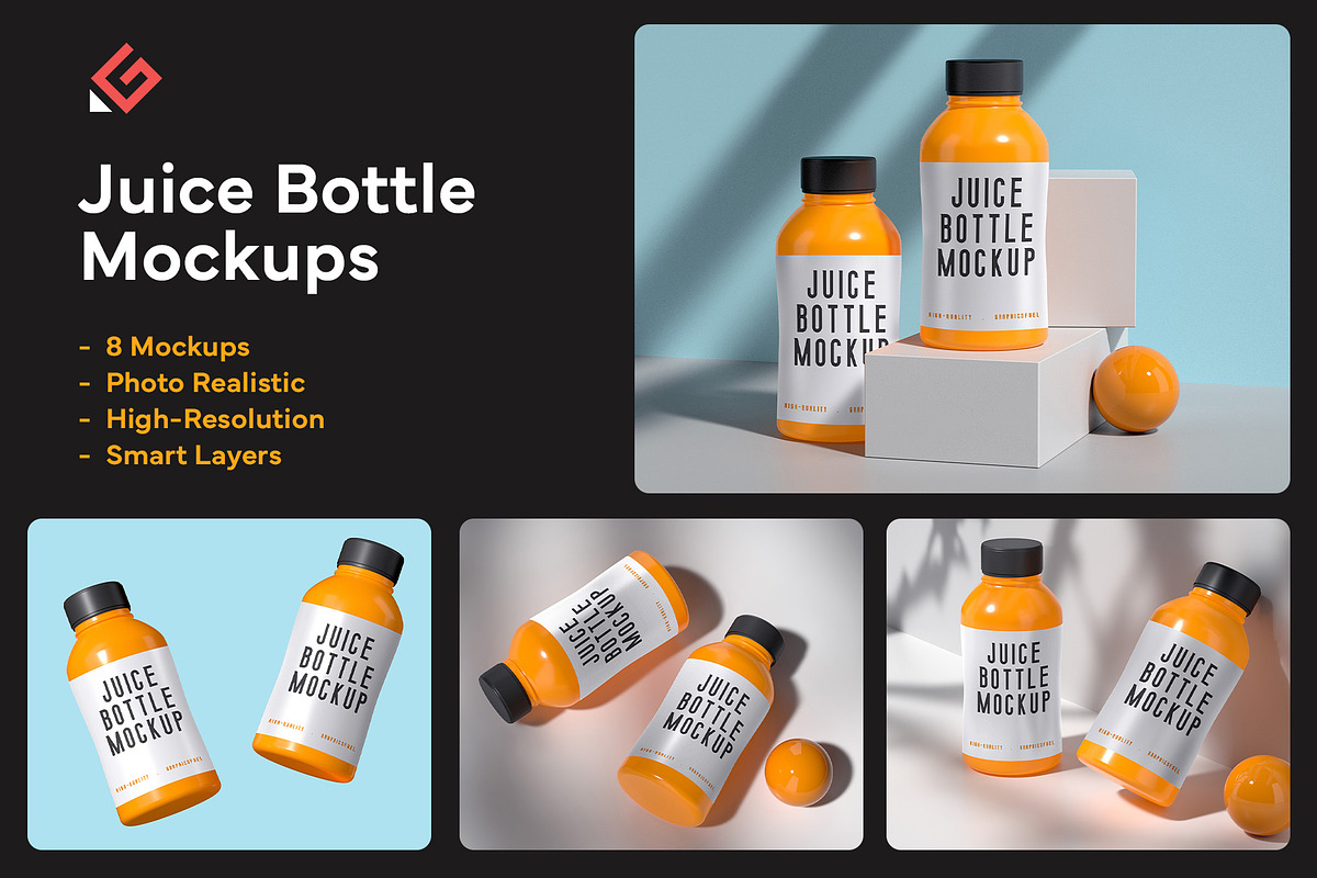 Juice Bottle Mockups, a Product Mockup by Graphicsfuel | Creative Market