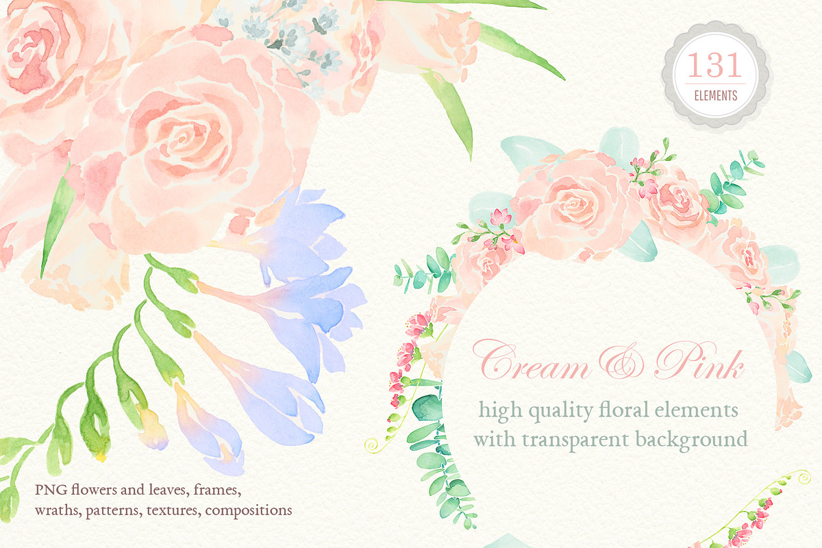 Watercolor Wedding Floral Ornaments, a Decorative Illustration by Designoo (Photo 1 of 8)