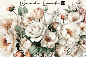 Watercolor Lavender & Ivory Floral, an Illustration by DreamCafeArt