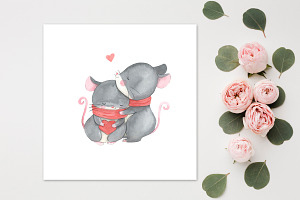 MOUSE Clipart. Watercolor Cute Mice