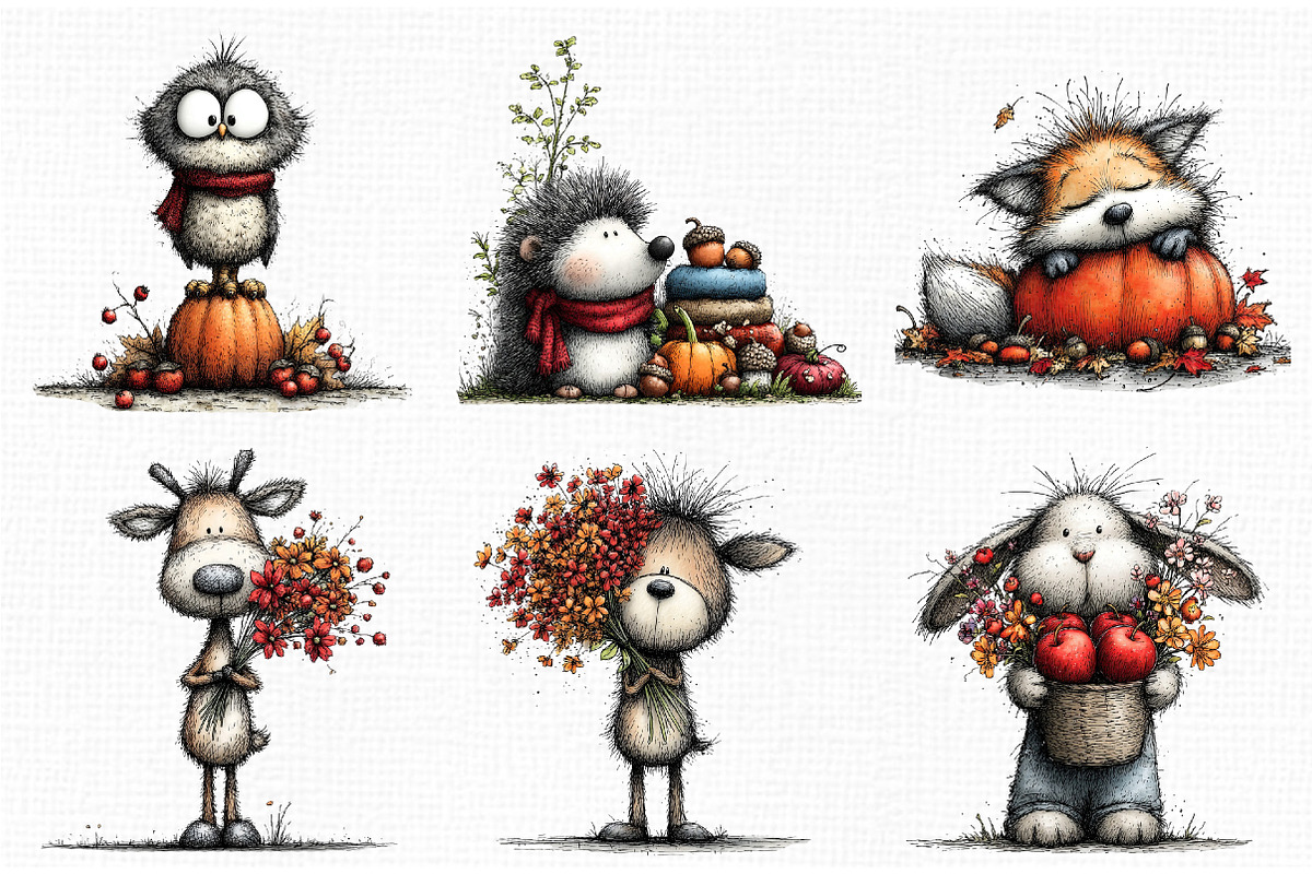 Whimsical Fall Autumn Animals, an Animal Illustration by Libby Wishes