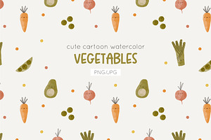 Cute Cartoon Watercolor Vegetables